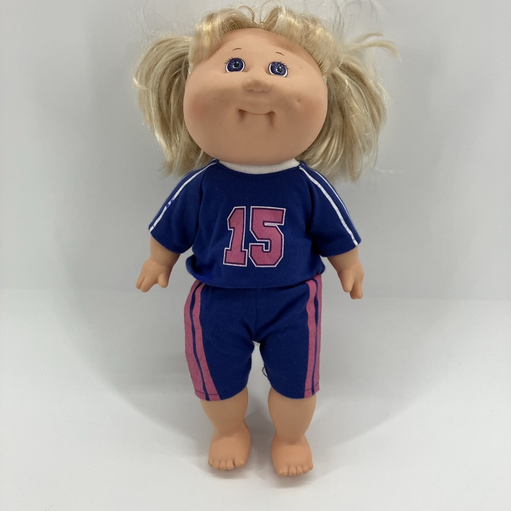 2000's Cabbage Patch Doll Girl Blonde Hair Blue Eyes Sports Outfit Plastic Body